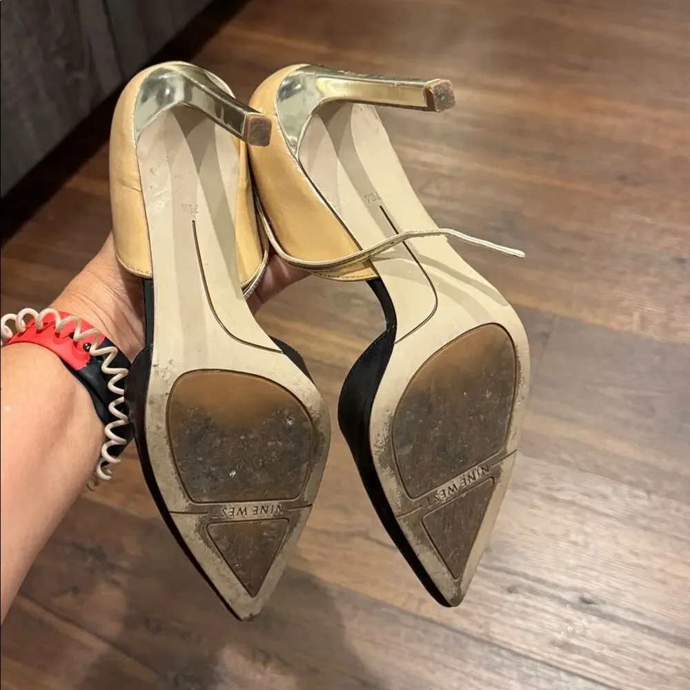 Nine West Women's Black and Tan with Silver Heel & Ankle Strap Shoes. - Picture 5 of 10